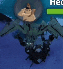 a cartoon of a man standing next to a dragon in the water .