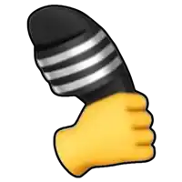 a cartoon hand holding a black object with white stripes