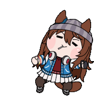 a cartoon of a girl wearing headphones and a hat