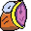 a pixel art of a clock with a purple face