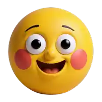 a yellow smiley face with big eyes and red cheeks is smiling