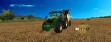 a green tractor is driving through a field with agro written on the bottom left