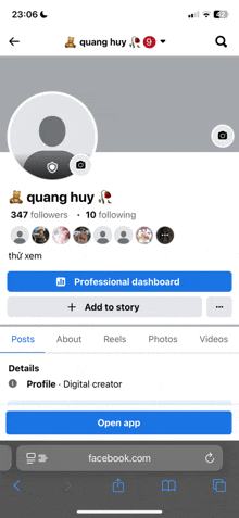 a screenshot of a facebook profile of quang huy