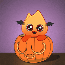 a cartoon drawing of a pumpkin with a bat on it