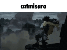 a picture of a person standing on top of a building with the words catmisara below them