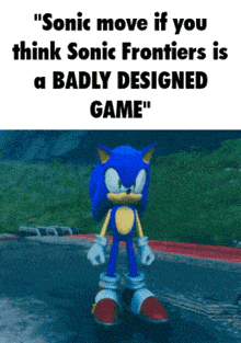 a cartoon of sonic the hedgehog standing on a road