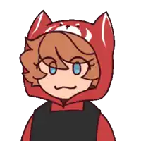 a cartoon of a girl wearing a red cat hoodie