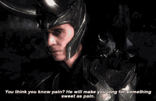 a close up of a man wearing a helmet with horns and a quote .