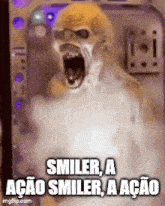 a cartoon of a monster with the words smiler a acao smiler a acao written on it
