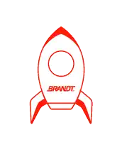 a logo for brandt with a rocket in the background