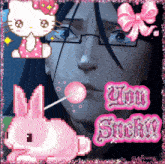 a pixel art of a man with glasses and a pink hello kitty and a pink bunny with the words you smokin on it