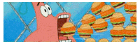 patrick star from spongebob squarepants is eating a bunch of hamburgers behind a chain link fence .