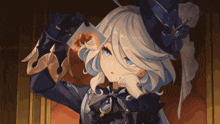 a girl with white hair is wearing a top hat