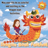 a happy dragon boat festival greeting card with a dragon boat