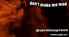 a man with a beard is giving a speech with the words " don 't make me mad "