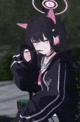 a girl with cat ears and a halo on her head