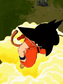 a cartoon character with a tail on his back is flying through the air