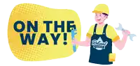 an advertisement for reliant plumbing shows a man holding a wrench and a pipe wrench