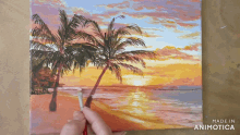 a painting of palm trees on the beach is made in animatica