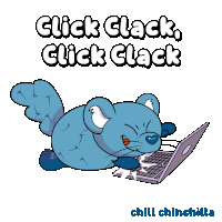 a cartoon of a mouse using a laptop with the words click clack click clack chill chinchilla below it