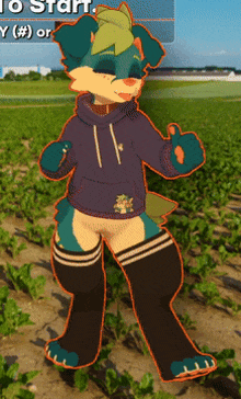 a drawing of a furry character standing in a field with the words to start at the top