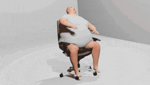 a 3d rendering of a fat man sitting in an office chair