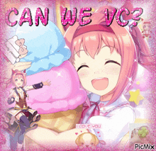 a picture of a girl with the words " can we vcs " above her