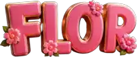 the word flor with pink flowers on it