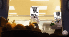 a picture of a man with the words true and false