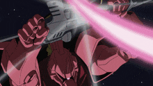 a cartoon drawing of a robot with a pink light coming out of it