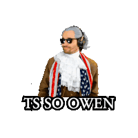 a sticker of a man in a costume that says ts so oven