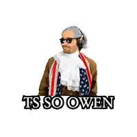 a sticker of a man in a costume that says ts so oven