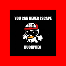 a duck wearing sunglasses and a hat that says sex
