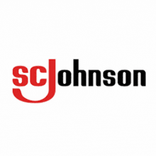 a red and black logo for sc johnson with a white background