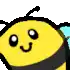 a cartoon bee with a smile on its face and a blue wing .