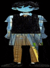 a drawing of a boy with blue eyes and a black shirt