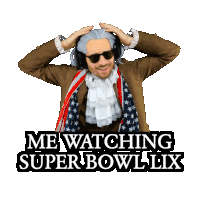a man wearing a wig and sunglasses is watching the super bowl