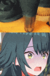 a close up of a person 's face next to a picture of a person 's face