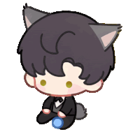 a drawing of a boy with cat ears and a ball