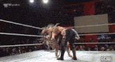 a woman is wrestling in a ring with the word london on the screen
