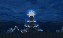 a blue lightning bolt is coming out of a mountain