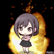 a pixel art drawing of a girl with the word picmix at the bottom
