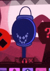 a cartoon drawing of a blue object with squares on it 's face