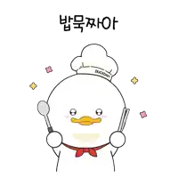 a cartoon duck wearing a chef 's hat and holding a spoon and fork