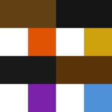 a grid of squares of different colors including brown , orange , black , white , and blue .