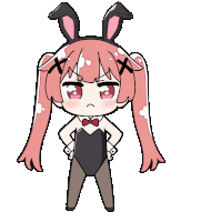 a cartoon girl with pink hair is wearing bunny ears