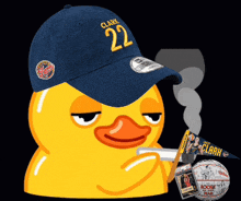a rubber duck wearing a blue hat with the number 22 on it