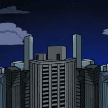a cartoon drawing of a person standing on top of a tall building