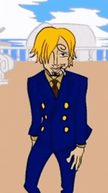 a cartoon drawing of a man in a suit and tie smoking a cigarette