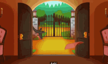 a cartoon drawing of an open door with the words aah on the bottom